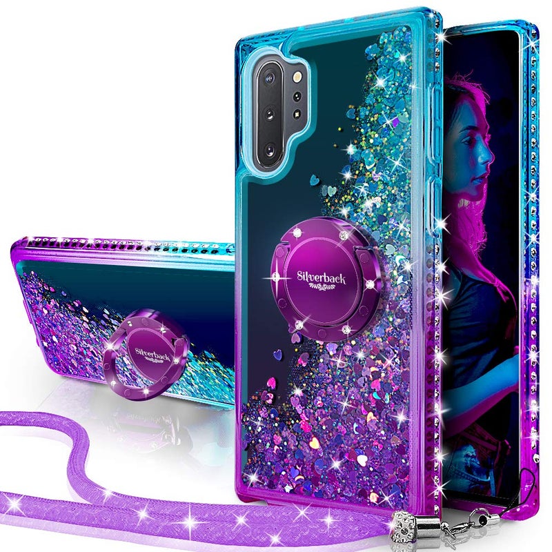 Silverback for Galaxy Note 10 Plus Case, Moving Liquid Holographic Sparkle Glitter Case with Kickstand, Girls Women Bling Diamond Ring Slim Protective Case for Samsung Galaxy Note 10 Plus 5G -Purple - Image 1